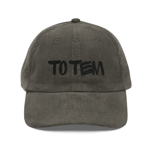Vintage Corduroy Baseball Cap — Embroidered "TOTEM" Script, Rust