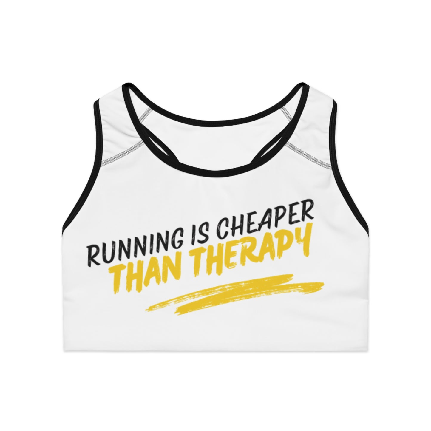 Running Is Cheaper Than Therapy Sports Bra — Motivational Racerback Activewear